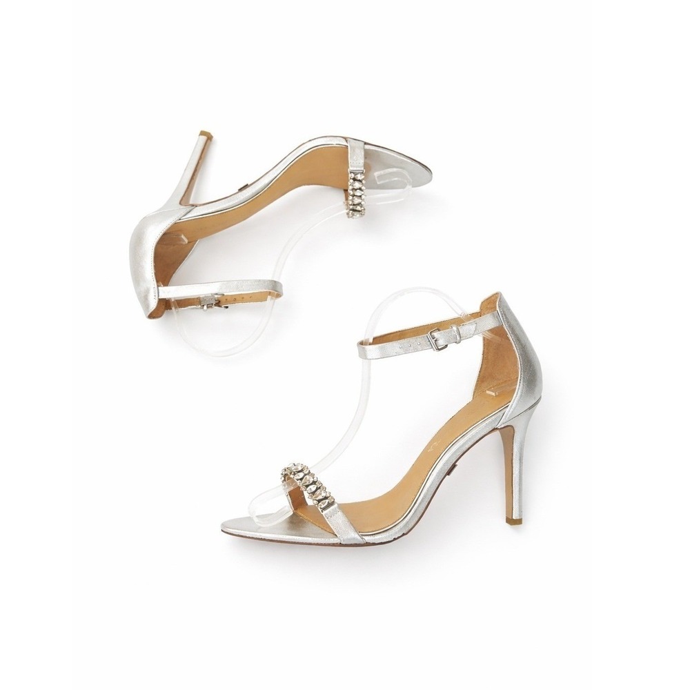 Badgley Mischka Silver Metallic Crystal Embellished Ankle Strap Heels Size 6.5